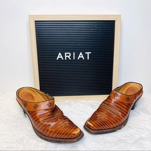 Ariat Cognac Desert Star Western Leather Faux Crocodile Mules